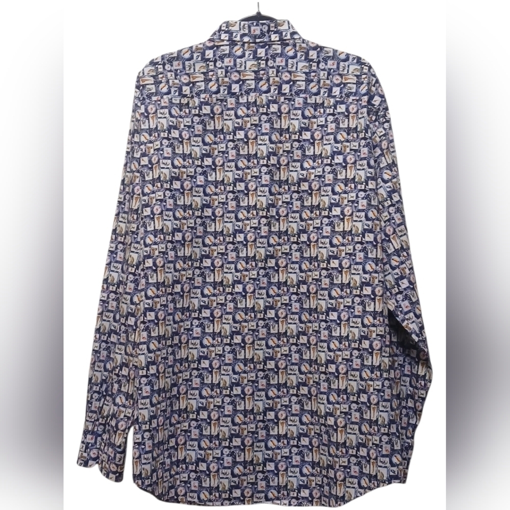 Bugatchi - NWOT, Navy Blue, Geometric Print Of Different Animals, - Picture 2 of 9